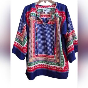 VTG Top Notch Scarf Print Multi Color Tunic 70's Boho Pheasant Plus Size 20W